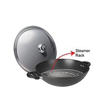36CM HARD ANODISED INDUCTION COMPATIBLE WOK WITH S/STEEL COVER